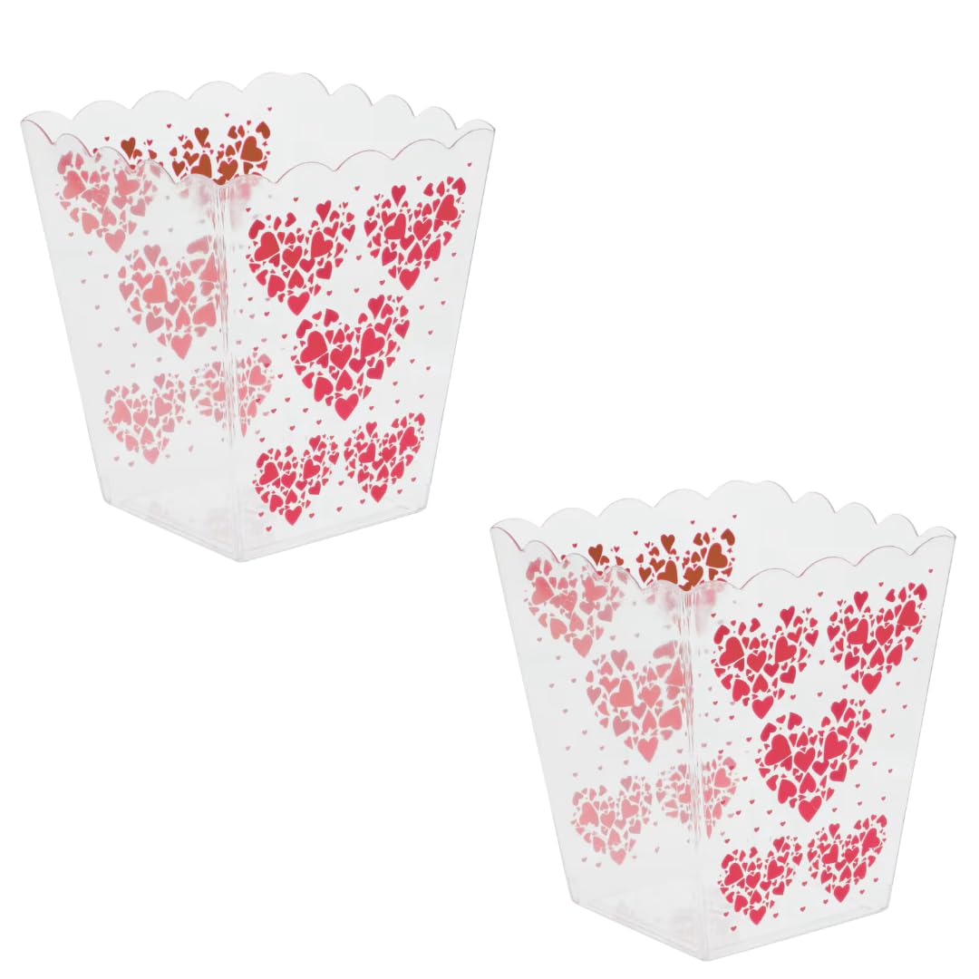 Set of 4 Valentine's Day Red Heart Popcorn Buckets with Scooper for Romantic Movie Nights or Galentine's Day Parties