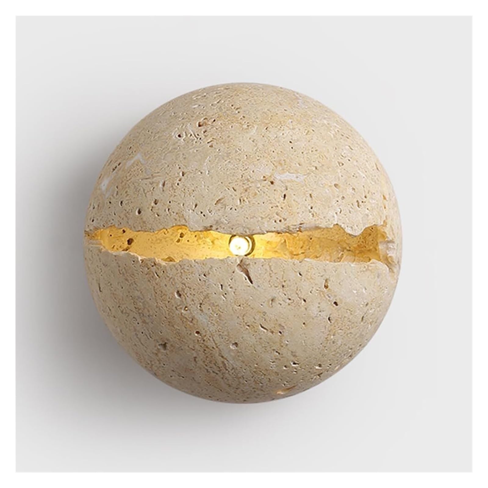 OZBMA Yellow Travertine Wall Light Japanese Wabi Sabi Lamp Globe Stone Sconce for Bedroom Bedside Living Room Corridor Bathroom Lantern