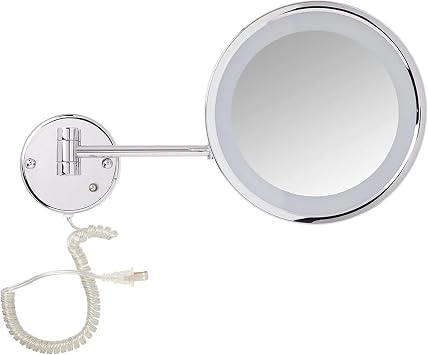 JERDON Lighted Wall-Mount Makeup Mirror - 5X - Chrome - HL1016CL