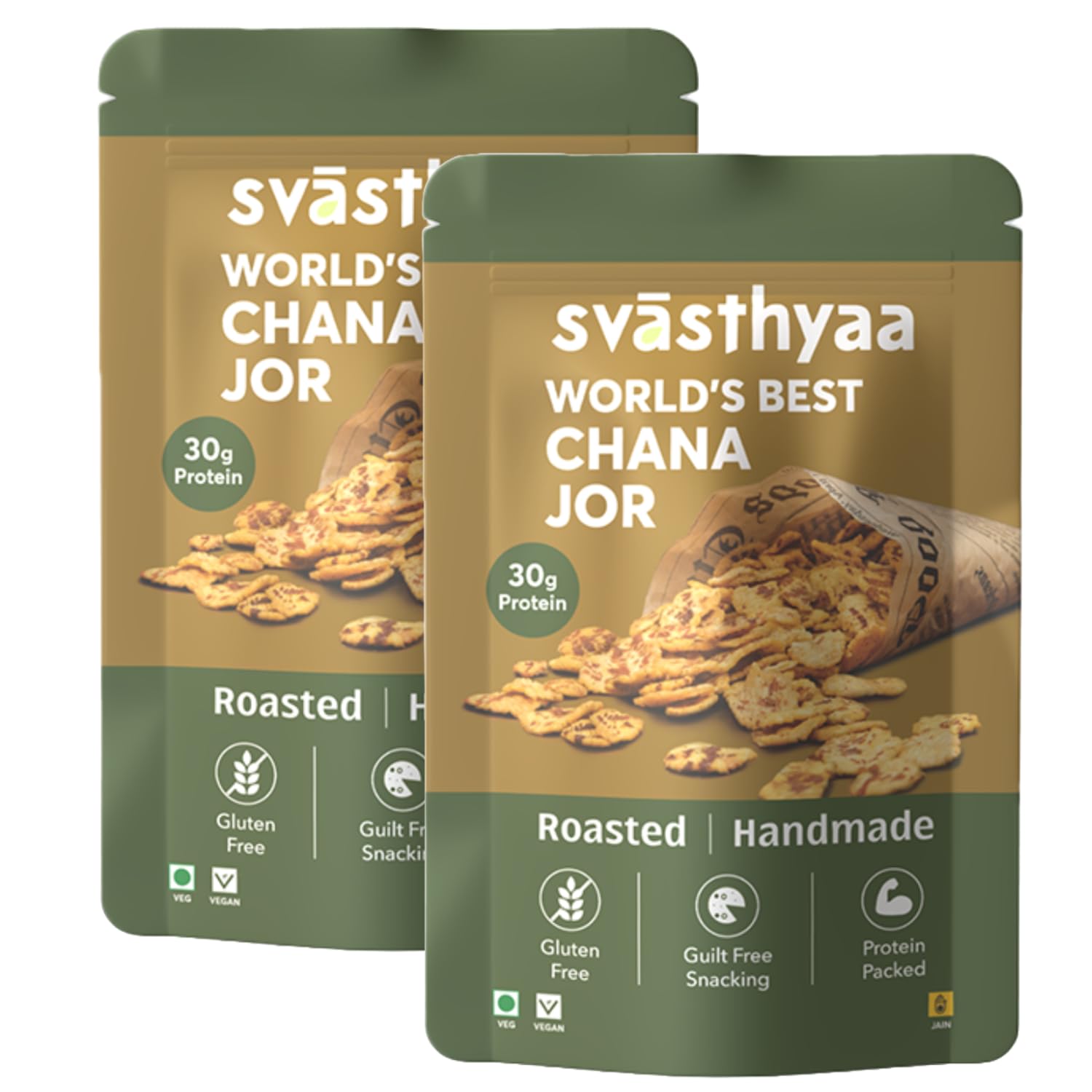 Svasthyaa Roasted Chana Jor Garam Healthy Snack for Kids & Adults | Crispy Channa Namkeen, High Protein, Gluten Free | Vegan Jain Snack with Sea Salt & Hing | No Palm Oil, No Added Sugar 220g - Pack of 2