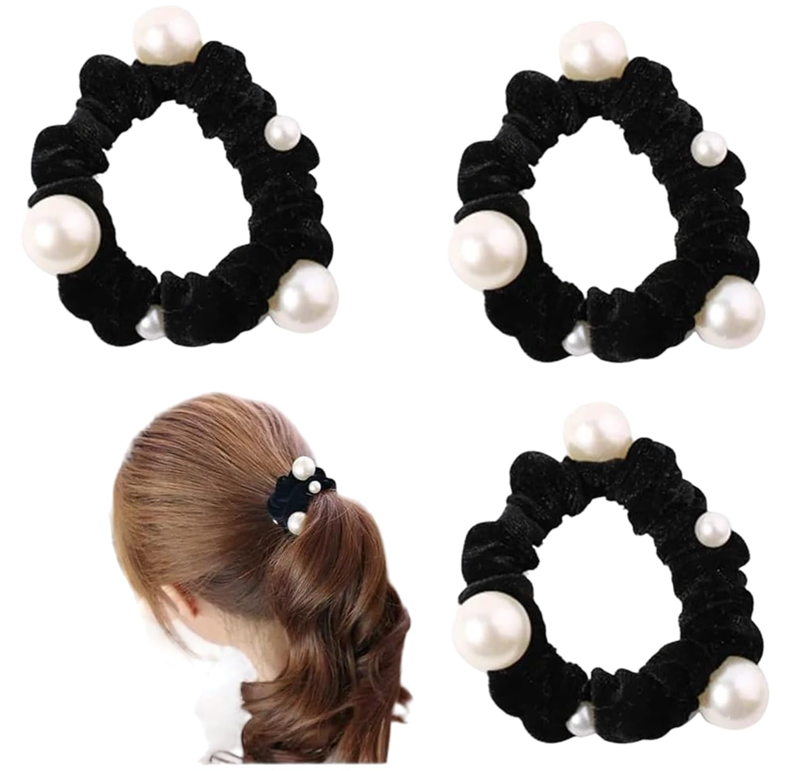 Velvet Pearl Hair Scrunchies for girls and women Skinny Hair ties Multicolor Pack of 10