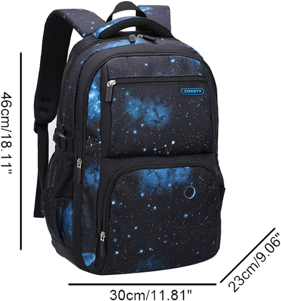 JiaYou Space Pattern Galaxy Backpack Boys Primary Junior Middle School Daypack Men High Middle School Laptop Bag(Dark Blue Star,Backpack Only)