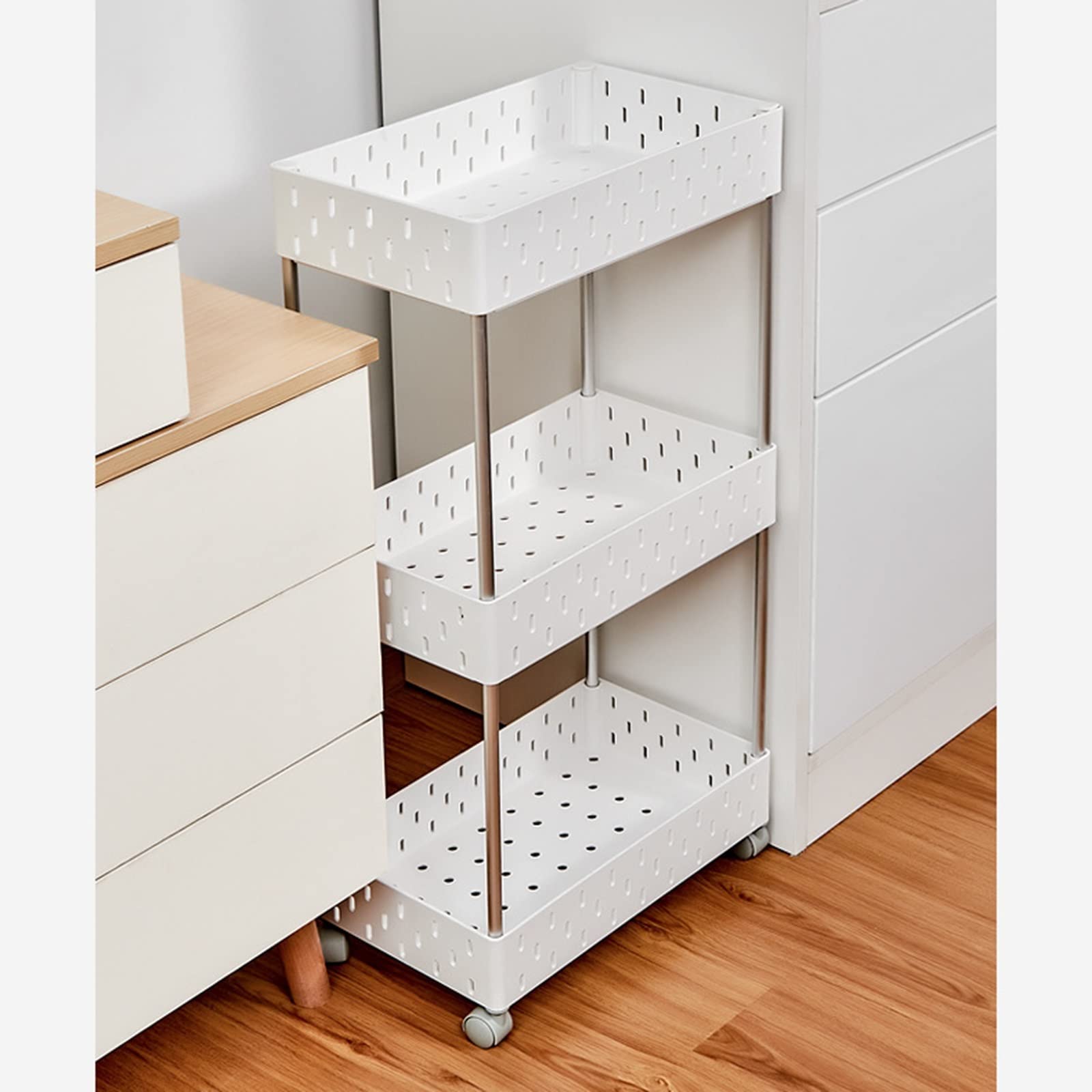 Estante Organizador Carro rodante de 2/3/4 niveles, organizador carro ajustable, almacenamiento con ruedas, estante frutas y verduras gran capacidad Repisas para Cocina(3 layers)