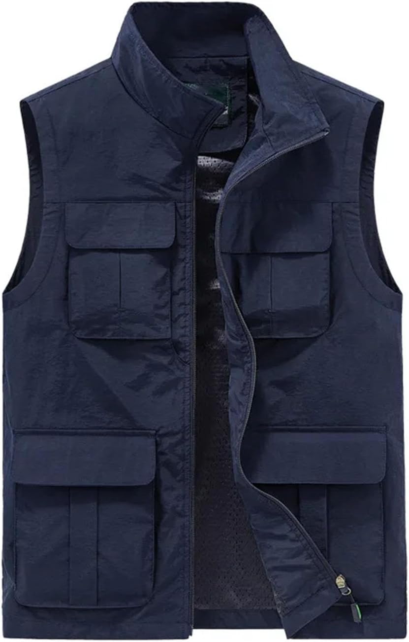 Breathable Sleeveless Waistcoats Mens Fishing Vests Travel Waistcoats Outdoor Hiking Climbing Multi-pockets Male Tops