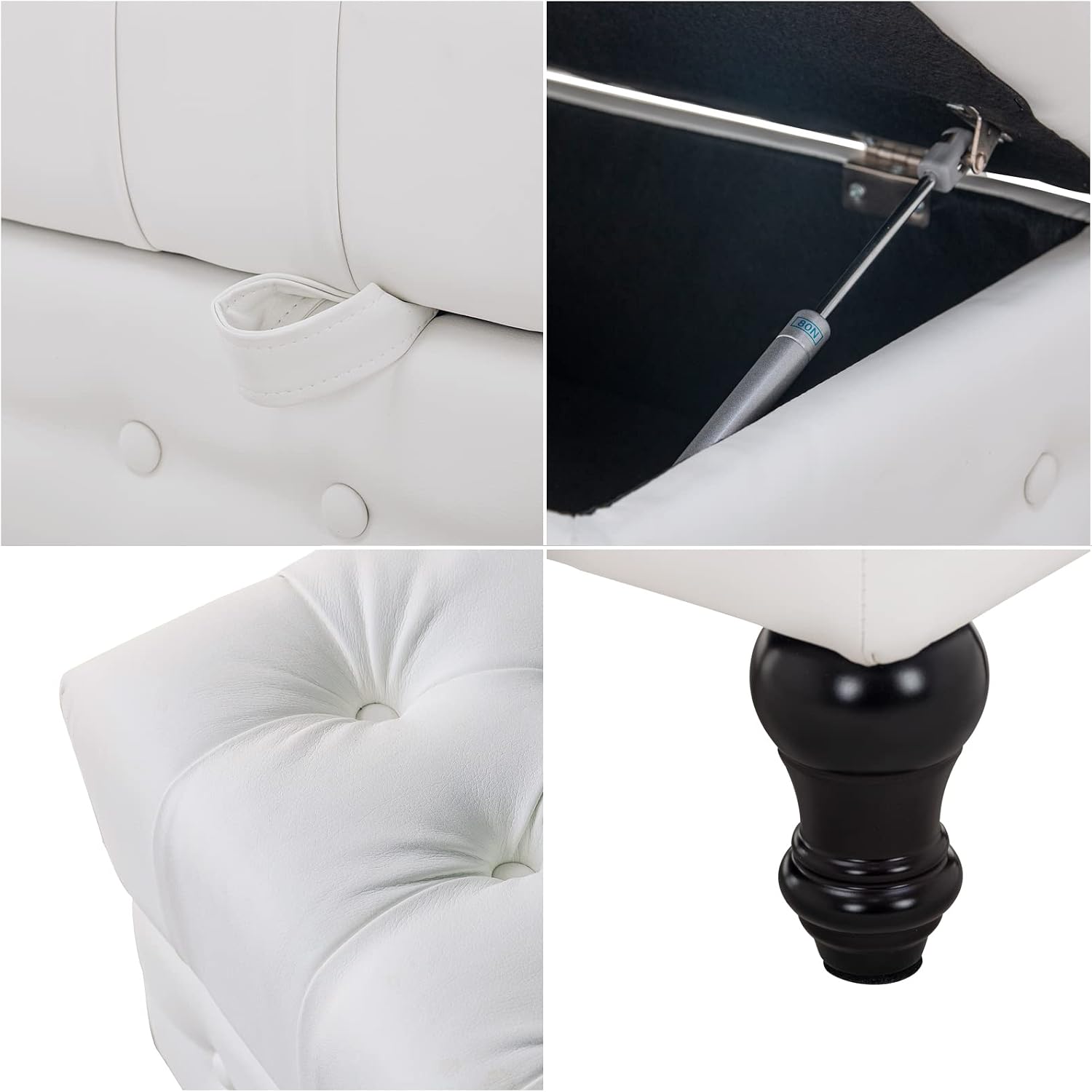 Coffee Table Ottoman with Storage,Button Tufted PU Leather Upholstery Footstool Bed Ottoman for Living Room, Home Office, Space-Saving Storage Toy Box Stool, White