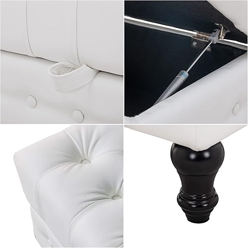 Miniatura 5 de Artechworks Mesa de centro otomana con almacenamiento, tapizado de piel sintética con botones, otomana para sala de estar, oficina en casa, taburete