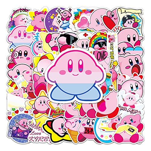 Kirby Aufkleber 50 Stück Cartoon Niedlich Game Kirby Stickers für Laptop Skateboard Gitarre Kühlschrank Scrapbook Gepäck Auto Motorrad,Wasserdicht Trendy Aesthetic Aufkleber für Jugendliche Kinder
