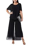 Women's 2 Piece Chiffon Sets Outfits Flowy Ruffle Layers Casual Dressy Wedding Guest Pant Suits