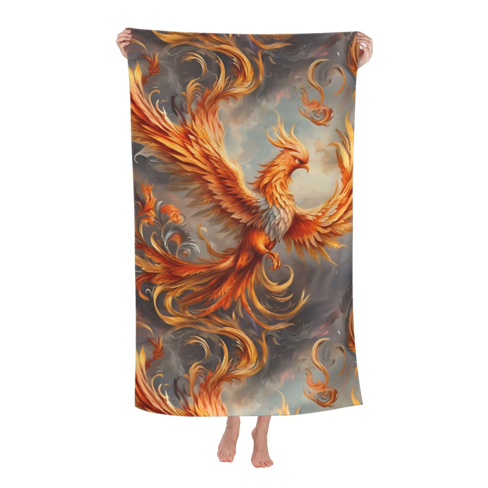 pojknbv Phoenix Print Oversized Adult Beach Towel Quick-Dry Comfortable Lightweight Travel Pool Camping
