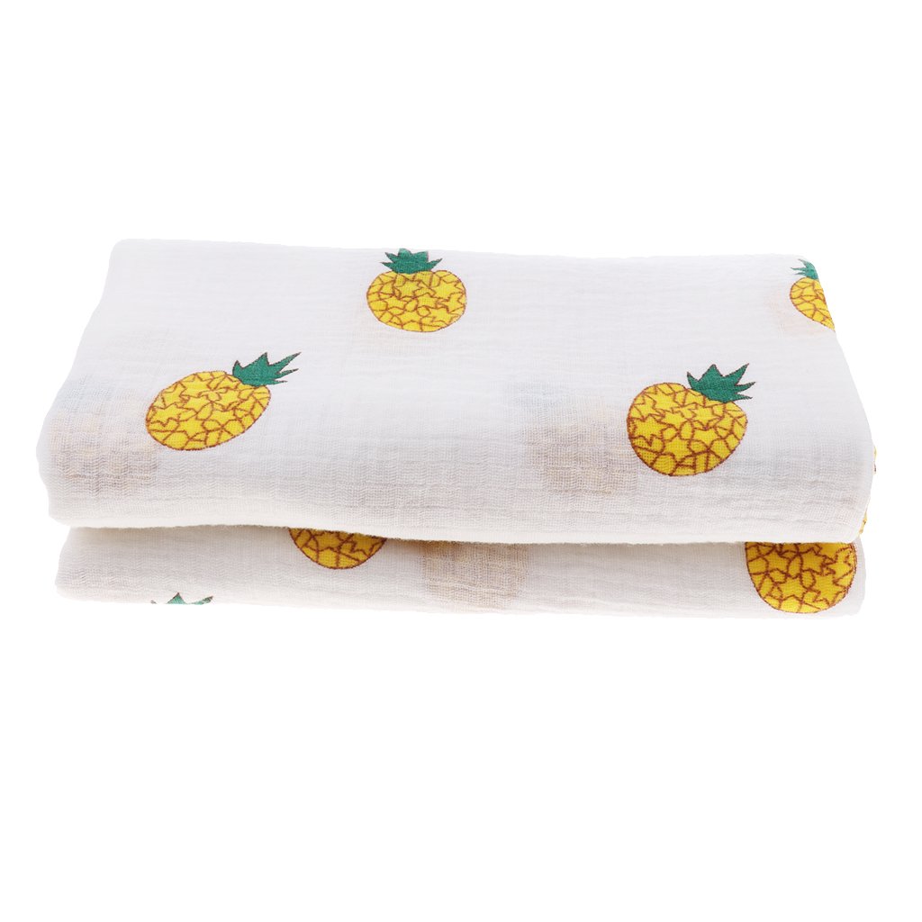 Easnea Baby Swaddle Blankets Large Unisex Boys Girls Cotton Muslin Swaddling Blanket Nursing Cover & Burping Cloth - Yellow Pineapple, as described