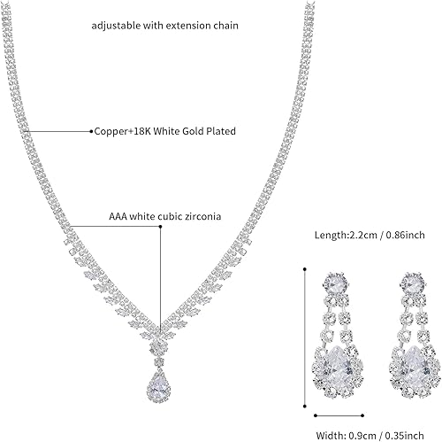 Miniatura 4 de Juego de joyas para novia, joyería de boda para damas de honor, chapado en oro blanco, juego de joyas de boda con circonita cúbica AAA para novia,