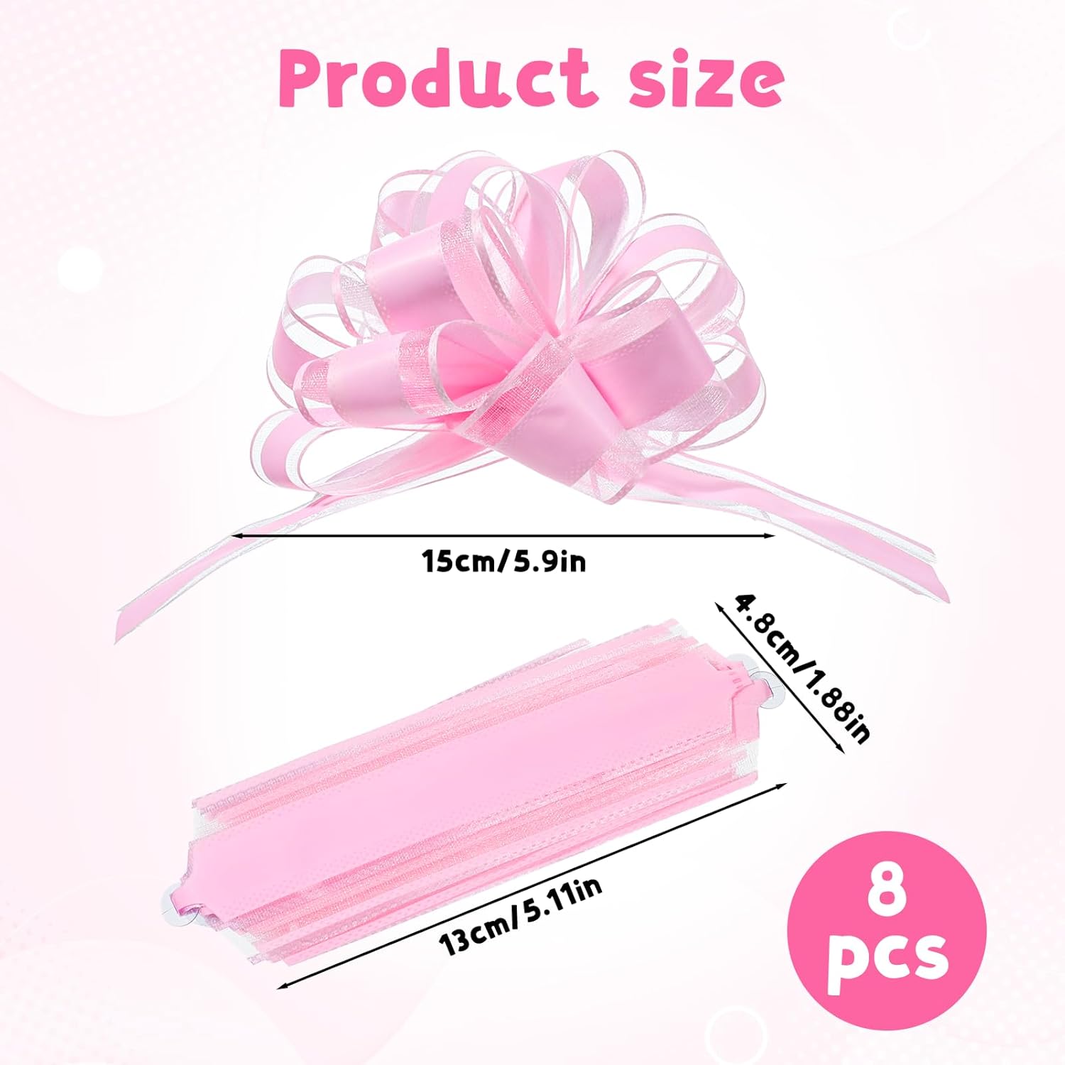 8PCS Pull Bow for Gift Wrapping, 6 Inches Pull Bow Ribbon, Party Gift Wedding Ribbon Bows, Large Bows for Presents for Christmas, Wedding, Valentine's Day (Pink) - Image 2