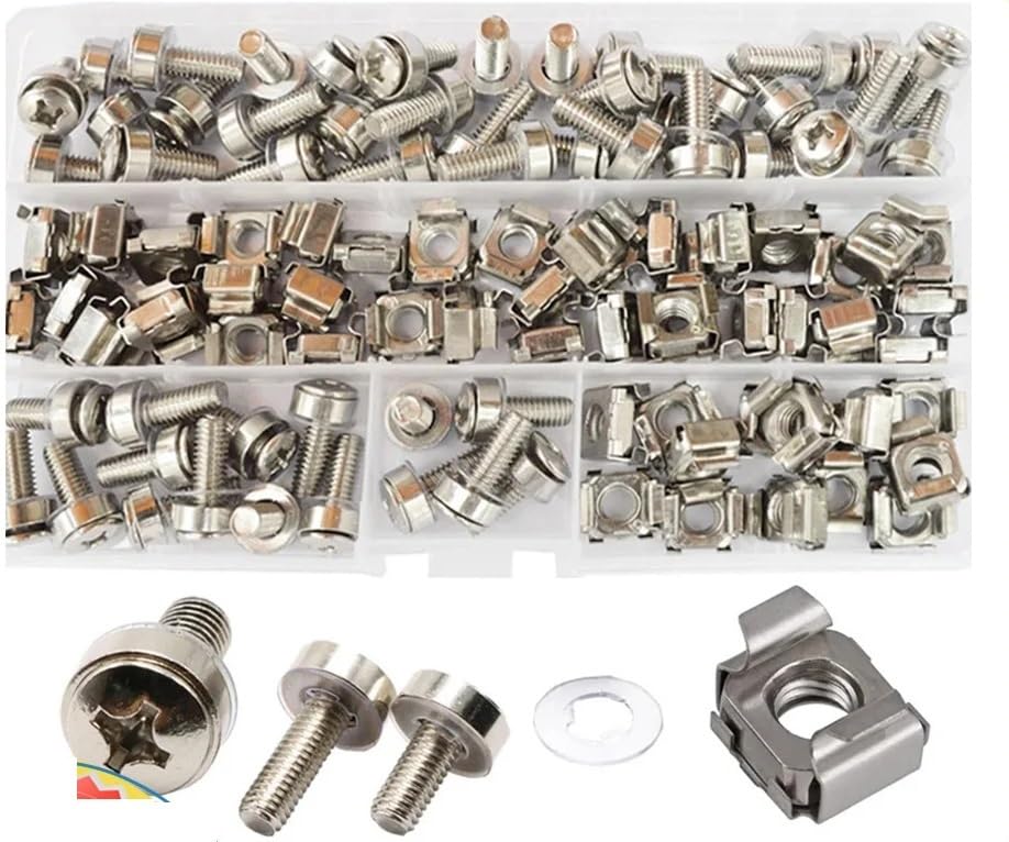 Juego de Tornillos y Arandelas for gabinete de Soporte de Servidor de Montaje de Perno de Jaula de Estante M5 M6, Kit Surtido de enrutadores de estantes, 50 Juegos(M6X16mm (50set))