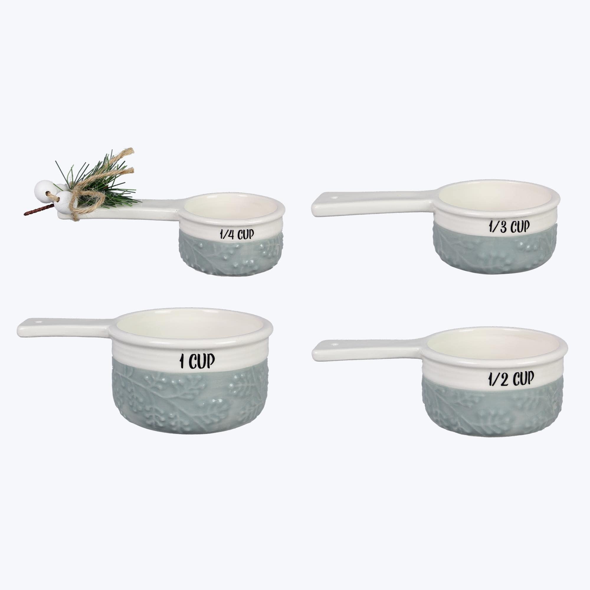 Young's Inc Ceramic Measuring Cups Cute White Kitchen Decor, Winter Essential Tools, Kitchen Gadgets, Decorative Measuring Cups for Baking, Set of 4