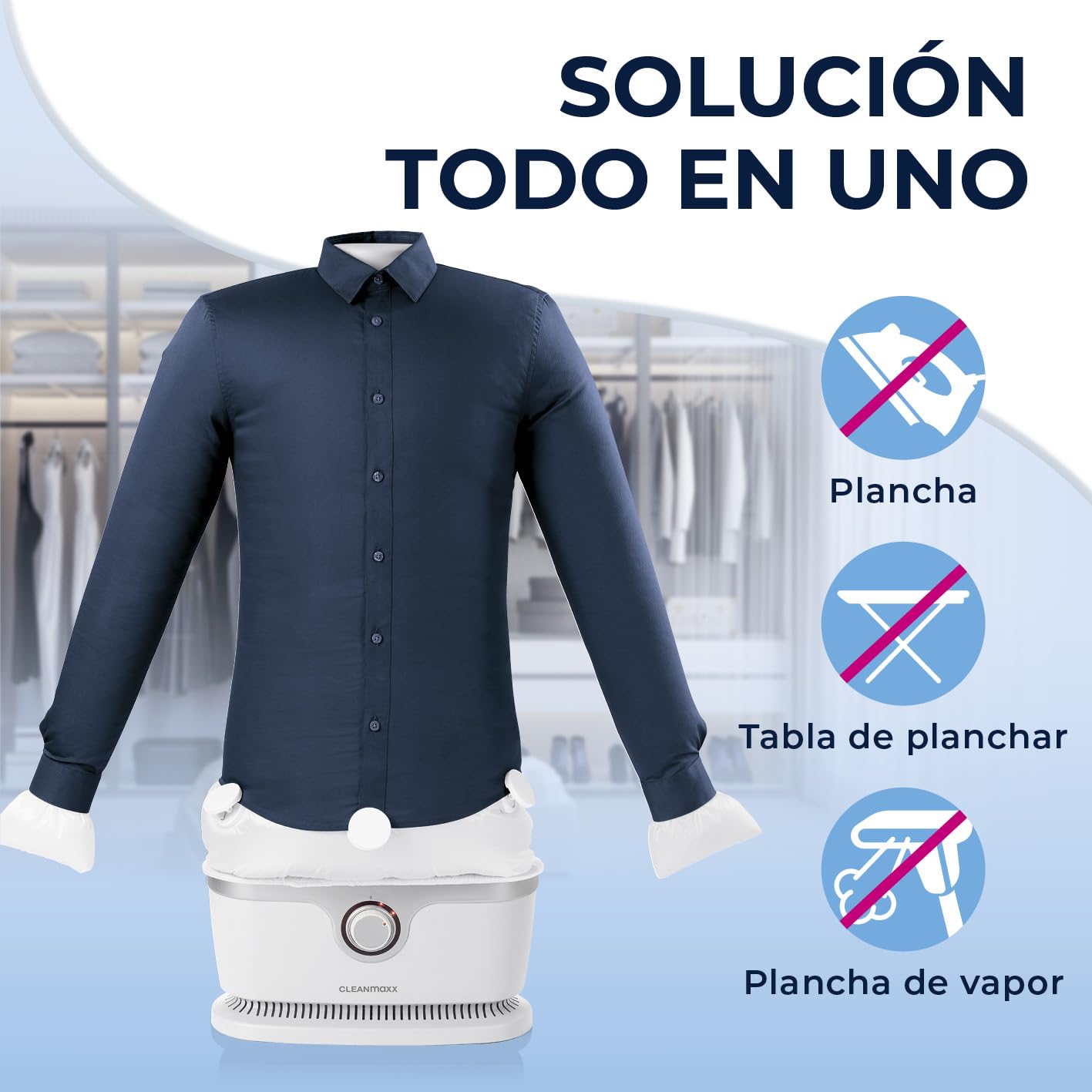 CLEANmaxx Plancha automática de camisas PRO | Sustituye a la plancha, tabla de planchar, plancha de vapor y vaporizador | Plancha con maniquí para camisas, blusas y camisetas | Innovadora y eficaz