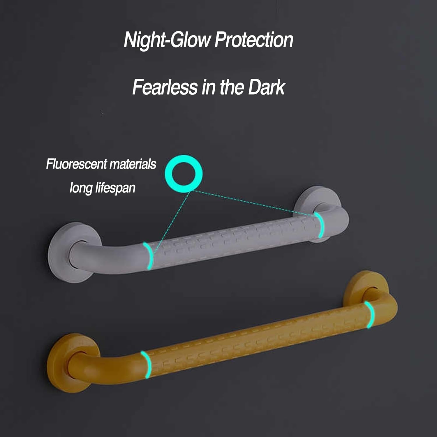 Barras de agarre de acero inoxidable para bañera con anillos que brillan en la oscuridad, asas de ducha de seguridad para personas mayores y mujeres embarazadas (blanco, 38 cm)