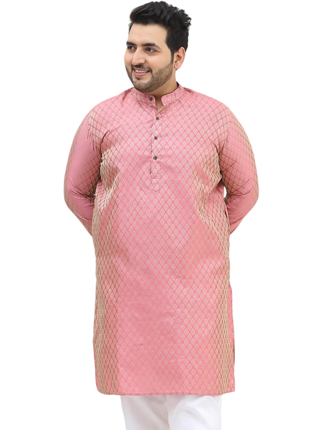 Sojanya Plus (Since 1958) Men's Silk Blend Pink Self Design Only Long Kurta