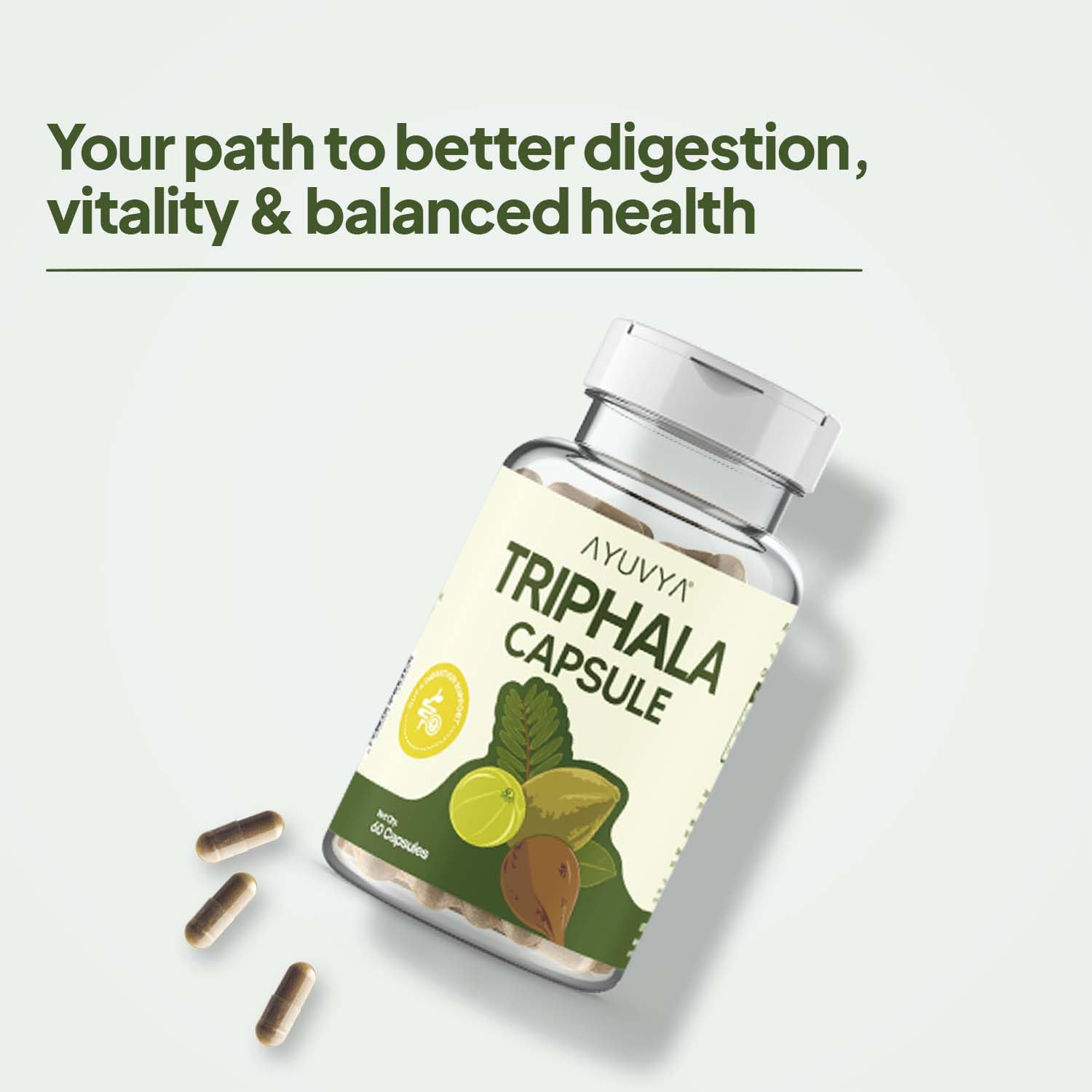 Ayuvya Triphala Churna Capsule - 500mg (Pack of 3) | Pure Ayurvedic Blend of Amla, Baheda & Haritaki | Supports Digestion, Detox & Hair Health | 60 Capsules | As Seen on Shark Tank 1