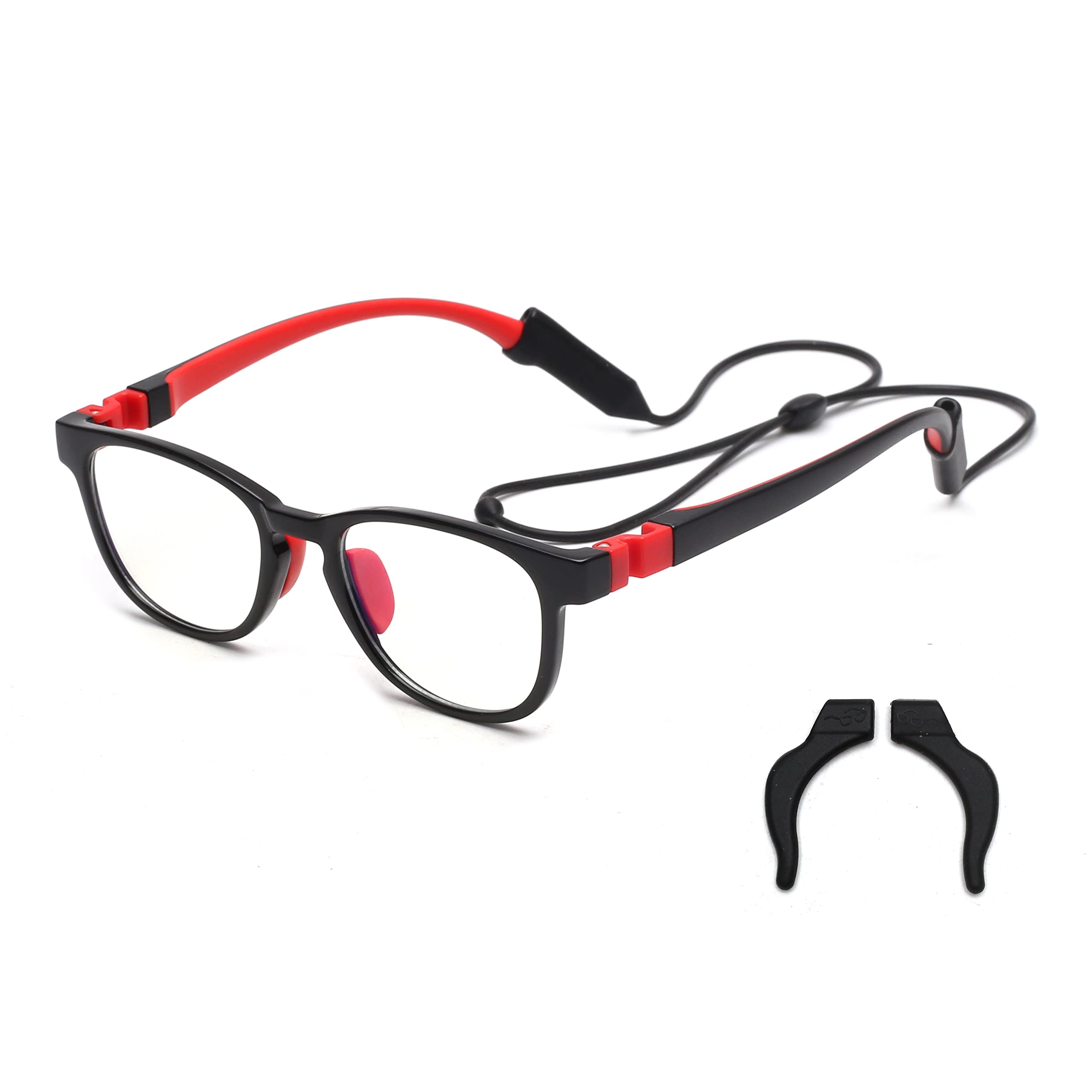 JM Kids Blue Light Glasses, Computer Gaming Grasses for Girls Boys Age 3-10, Anti Blue Ray TR90 Eyeglasses Black Red Square Style