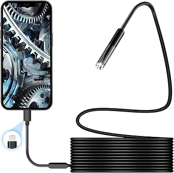 Endoscope Inspection Camera, Wifi USB Endoscope Camera Flexible Rigid Snake Camera with 6 LED Light, 8mm IP67 Waterproof Tube Sink Pipe Drain Camera for Android, Ios, IPad