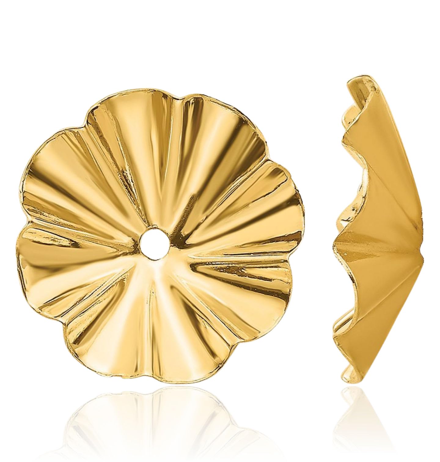 14K Yellow Gold Earring Jackets Enhancers Classic Flower Design Pair 7mm Solid For Women Gift