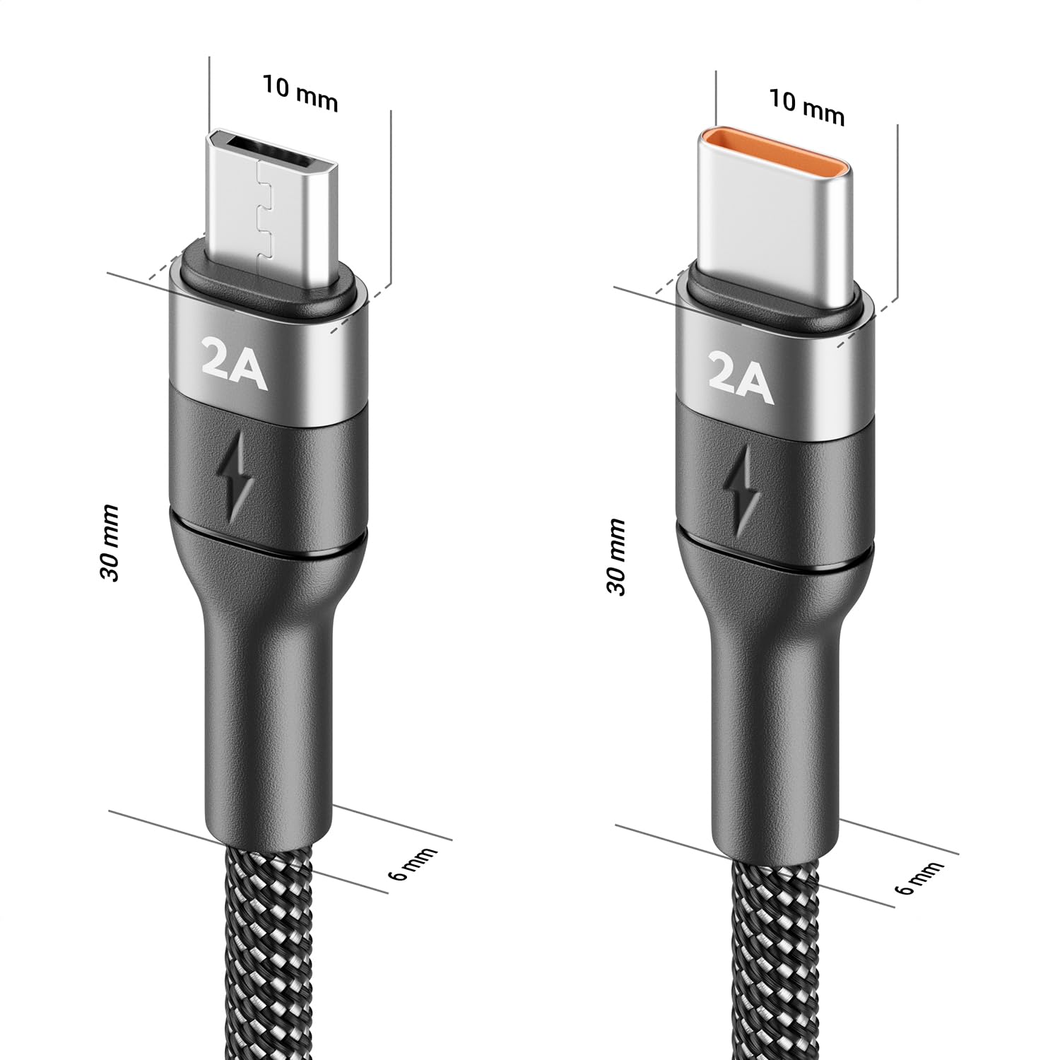 deleyCON 0,15m Krótki Kabel USB-C do Micro-USB - ładowanie i Synchronizacja, Telefon, Smartfon, Tablet, Kamera, Nawigacja, Kontroler itp.