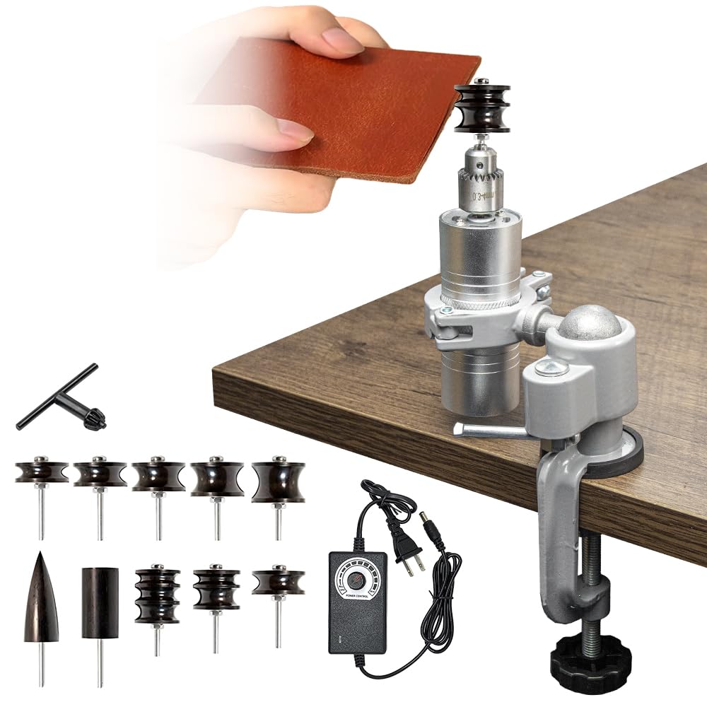 BAUSATZ Leather Polishing Machine, Electric Edge Burnishing Tool with 10pcs Bits (0-24000RPM), Black