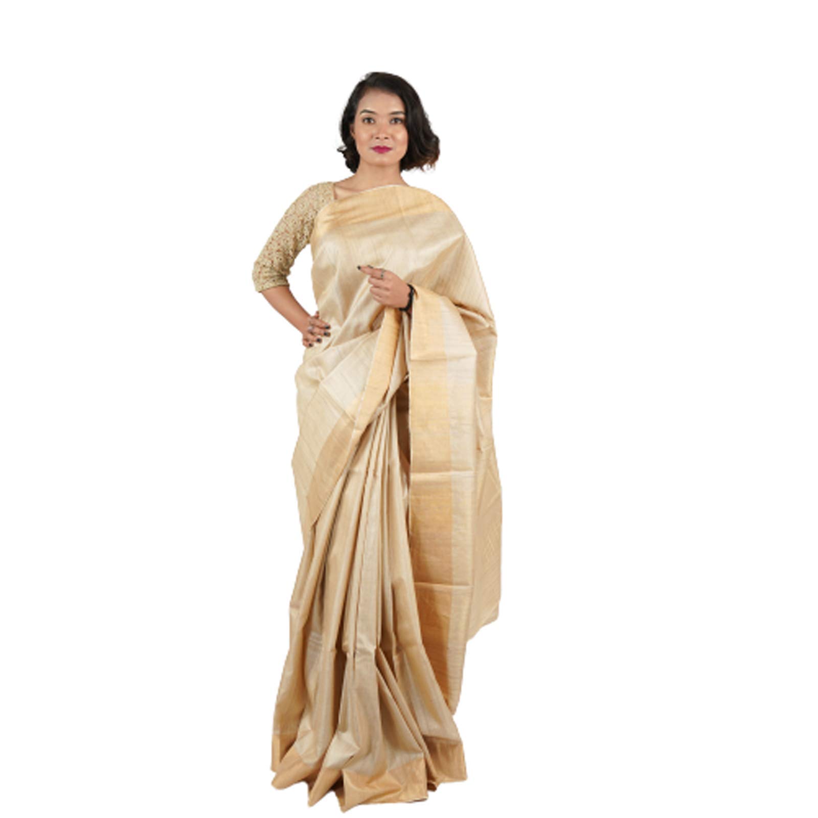 MANISHA SILK WEAVES Saree for Women Indian Ethnic Traditional Sari Pure Kosa Saree Casual Wedding Clothing With Blouse Piece (Biege)