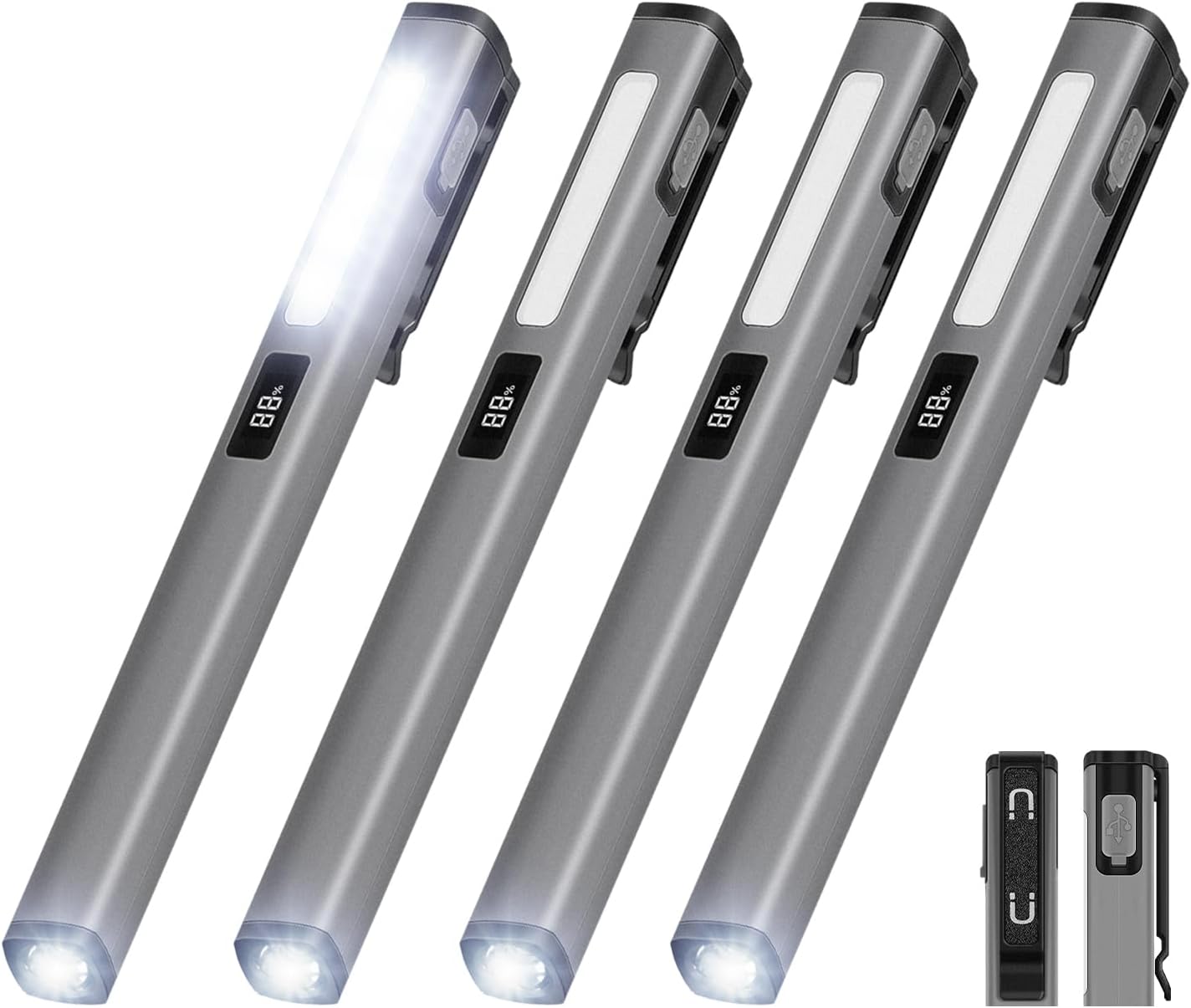 4PACK Pen Light Rechargeable Flashlight - COB Small Portable 6 Modes LED Waterproof,Pocket Clip for Home,Car,Emergencies, Inspection,Working,Repair