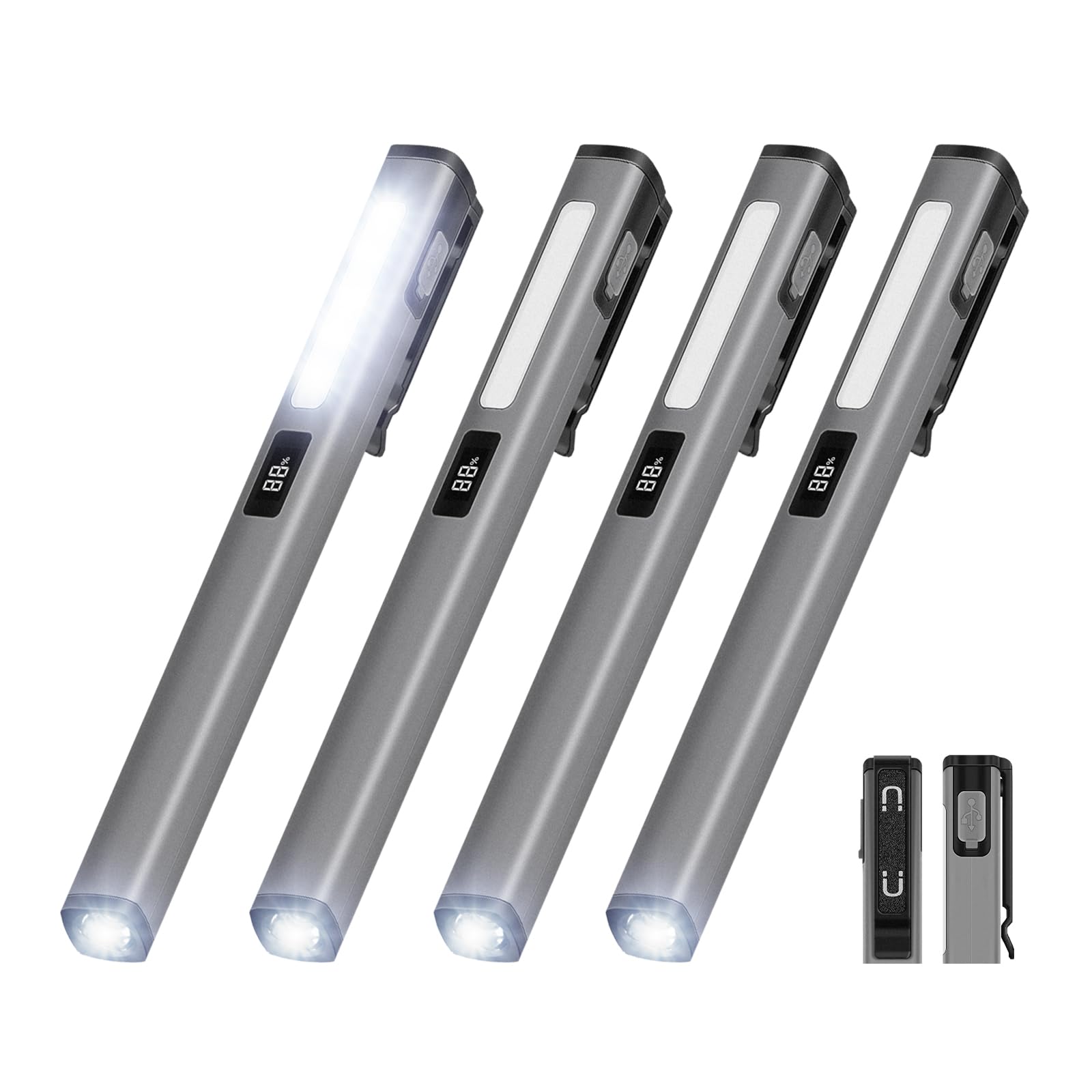 Wiederaufladbare Taschenlampe, COB, klein, tragbar, 6 Modi, LED, wasserdicht, Taschenclip für Zuhause, Auto, Notfälle, Inspektion, Arbeit, Reparatur, 4 Stück
