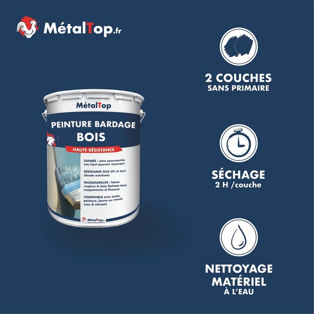Metaltop - Peinture Bardage Bois - Gris anthracite - RAL 7016-1 L - Protection longue durée pour bois neufs ou anciens, microporeuse et résistante UV