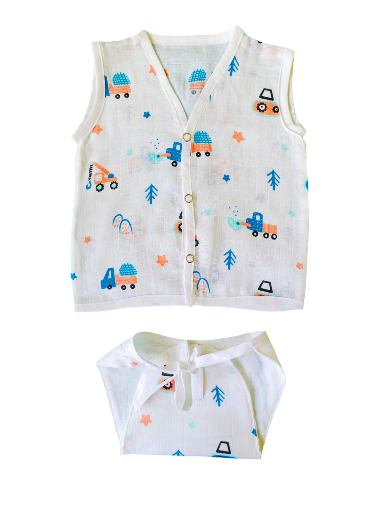 Organic Muslin Button Jhabla and 5-Layer Nappy Set – Ultra-Soft and Breathable Baby Clothing- Cran Print-image-8