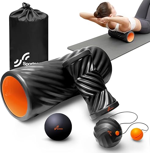 Sportneer Juego de rodillos de espuma 4 en 1 rodillo de espuma de doble textura, rodillo de pie, bola de lacrosse, pelota de masaje de tracción con