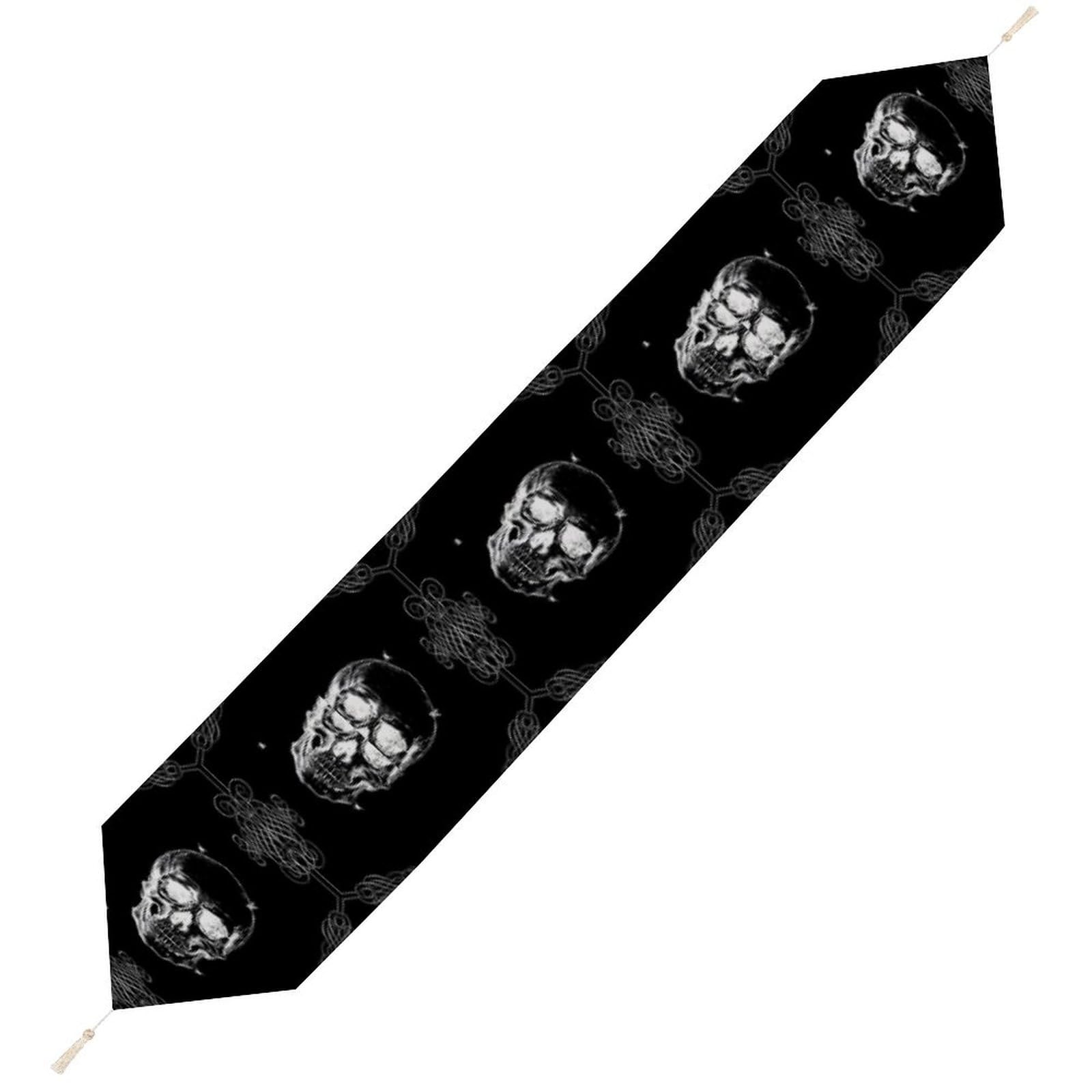 JZemdybill 229*33cm Table Runner with Tassel, Black Scary Skull Table Runner, Table Decoration for Kitchen, Party, Restaurant