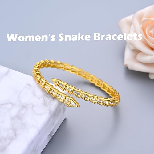 Miniatura 2 de TJOJOYFUL Snake Bracelet Cuff Bracelet for Women - Snake Design Bangle with 5A Cubic Zirconia Stones, Jewelry Gift for Anniversary Valentine's Day