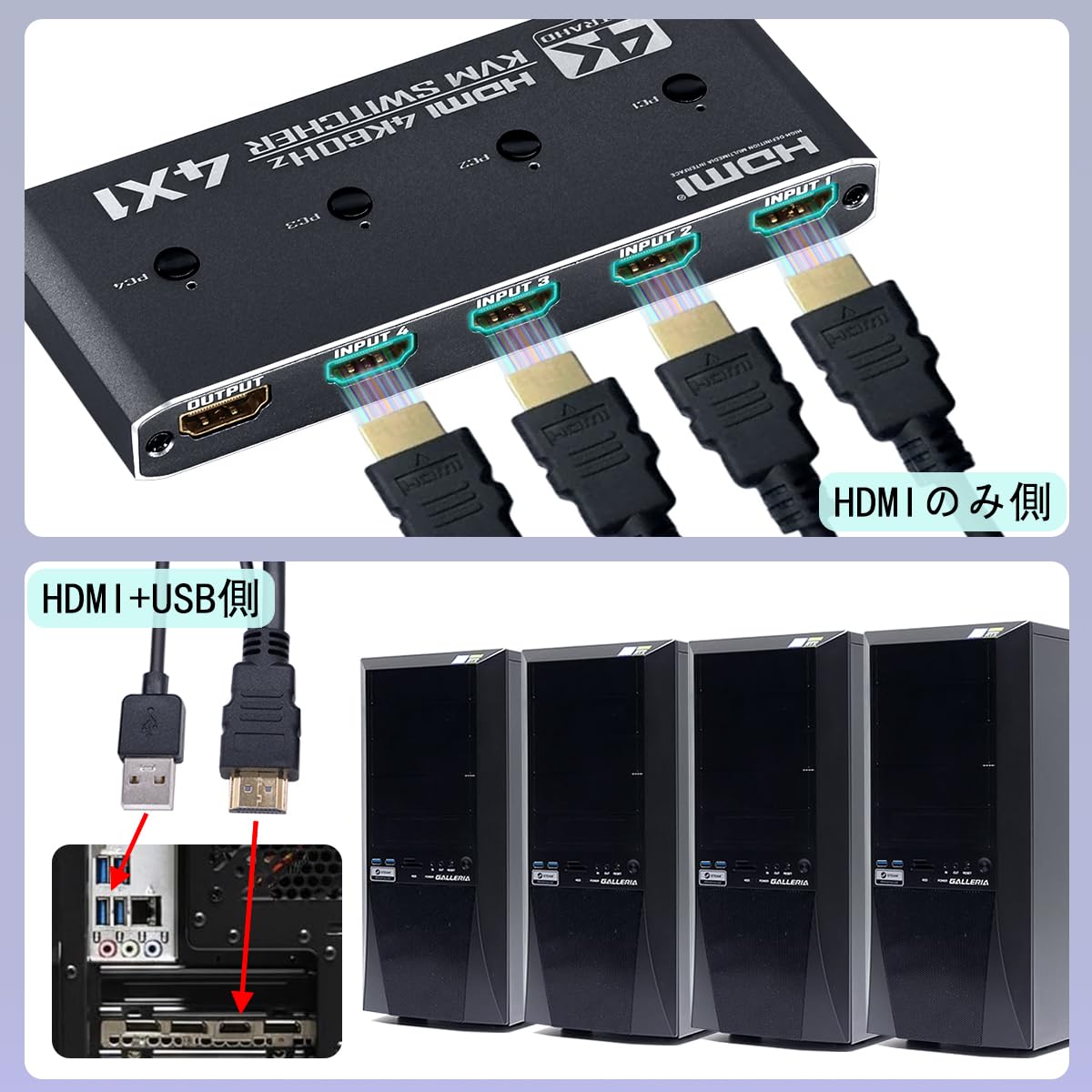 Amazon.co.jp: ELEVIEW KVMスイッチ 4K HDMI USB 切替器 4ポート（PC4