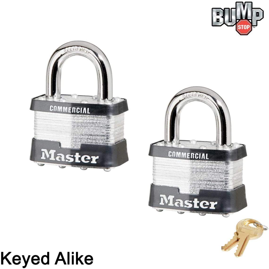 Master Lock Lucchetto – Corpo W x 1" L Grillo, due (2) serrature con chiave uguale 5 NKA-2 w/Bump Stop Technology