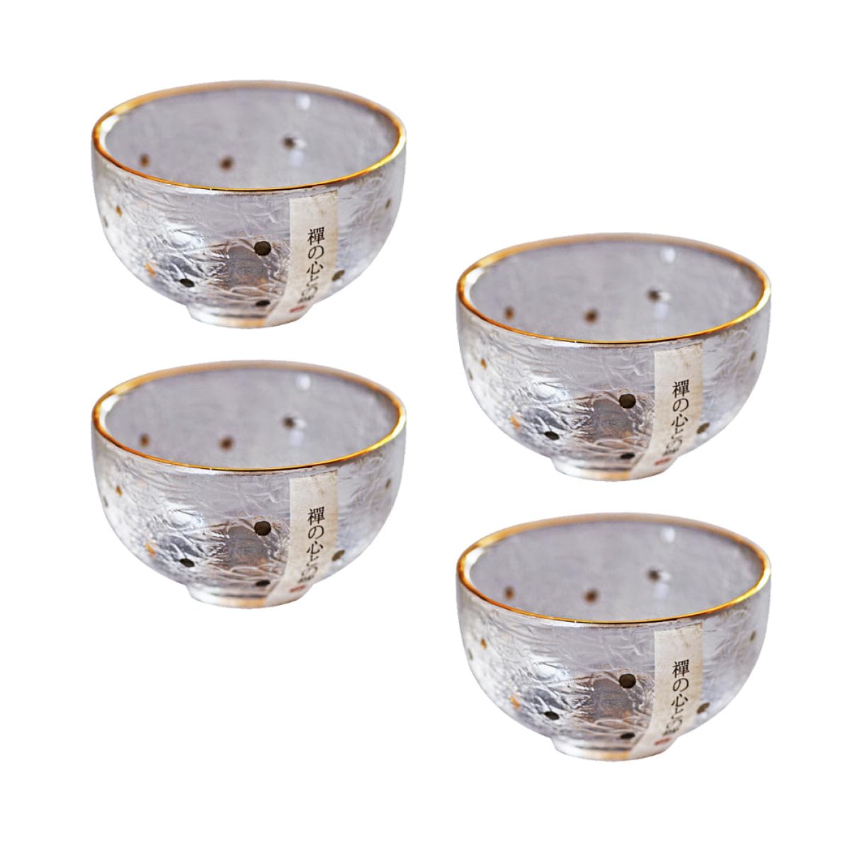 HANABASS Set 4 Bicchieri da tè in Stile Giapponese, Ciotole Resistenti al Calore Bordo Dorato, Tazze per Sakè e Bevande per Occasioni Speciali