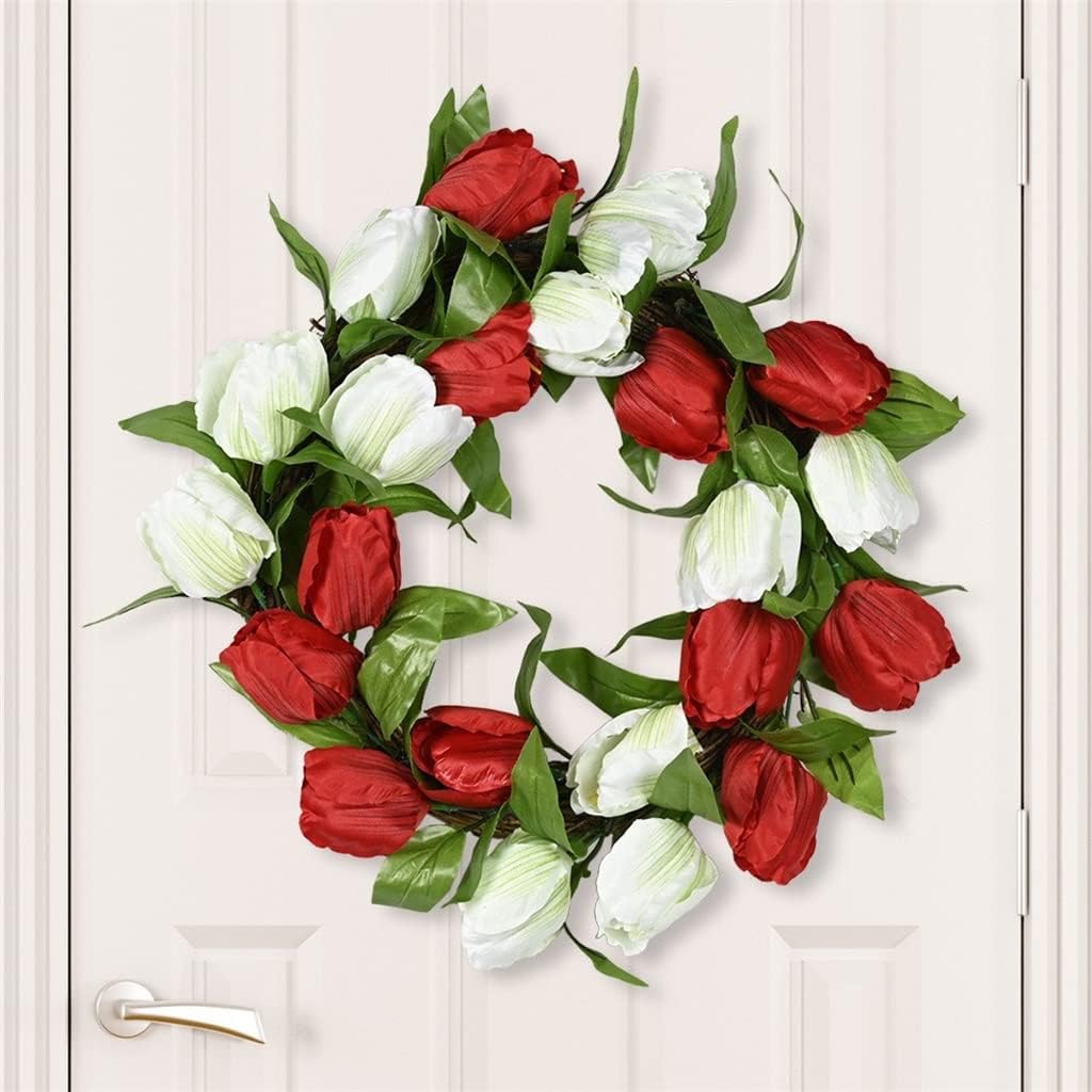 Red Simulated Wreath of Tulips Decorated with Rattan Wreaths in Forest Home Decor