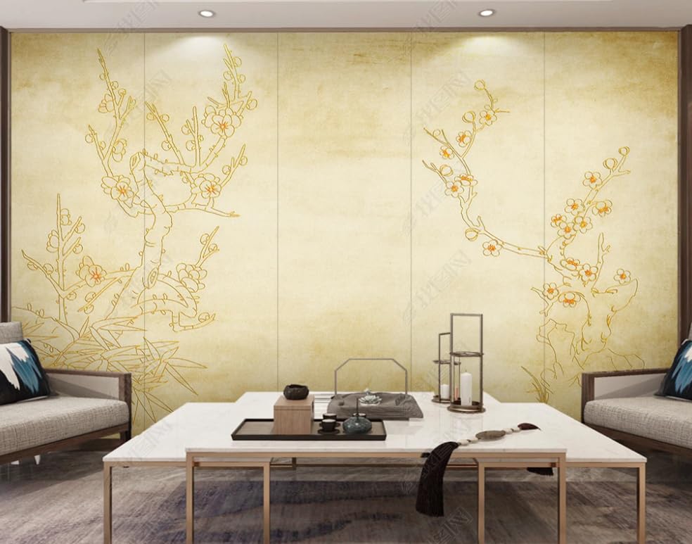 Papier peint intissé relief fleur de prunier poster géant mural pour salon et chambre 450x315cm