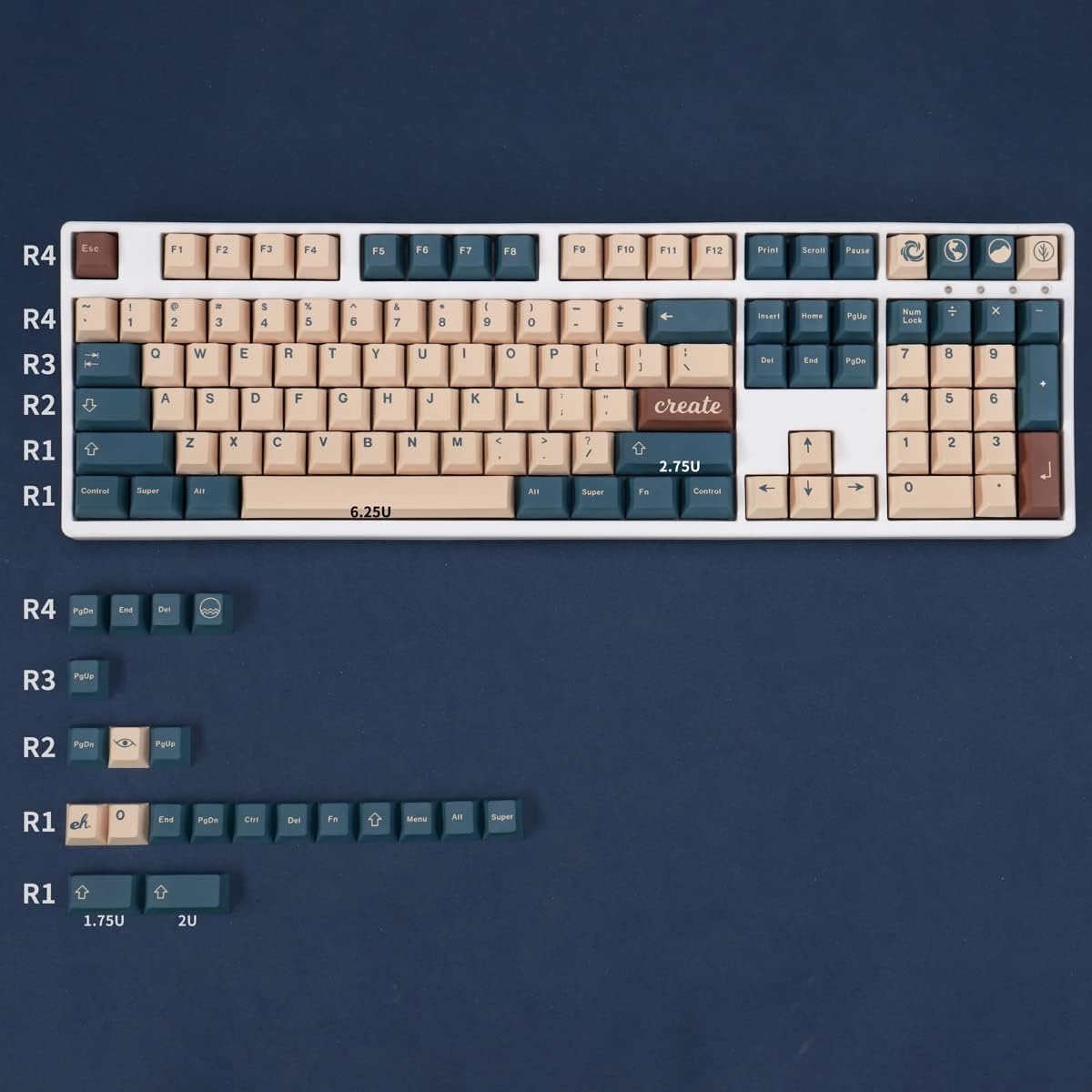 PBT Keycaps 129 Keys Cherry Profile Dye-Sublimation Earth Tone Keycap ...