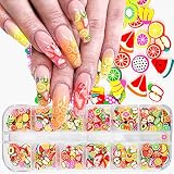 3D Fruit Nail Art Slices, Fruit Clay Flakes Nail Art Charms 3D Color Lemon Strawberry Cherry Avocado