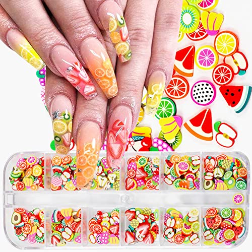 3D Fruit Nail Art Slices, Fruit Clay Flakes Nail Art Charms 3D Color Lemon Strawberry Cherry Avocado Summer Decoration Manicure Tips Design Supplies Glitter Nails Accessories For Diy Crafts 12 Grids #TOP20