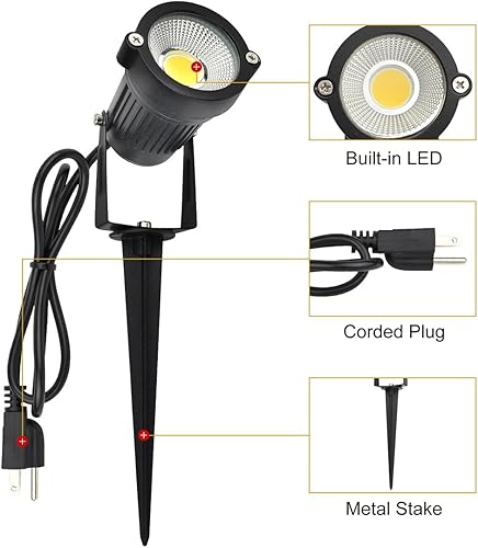 Miniatura 2 de GSS6005 - Foco LED de 5 W, voltaje de línea CA de 120 V, 3000 K cálido, construcción de metal con estaca de tierra, luz de paisaje, uso en