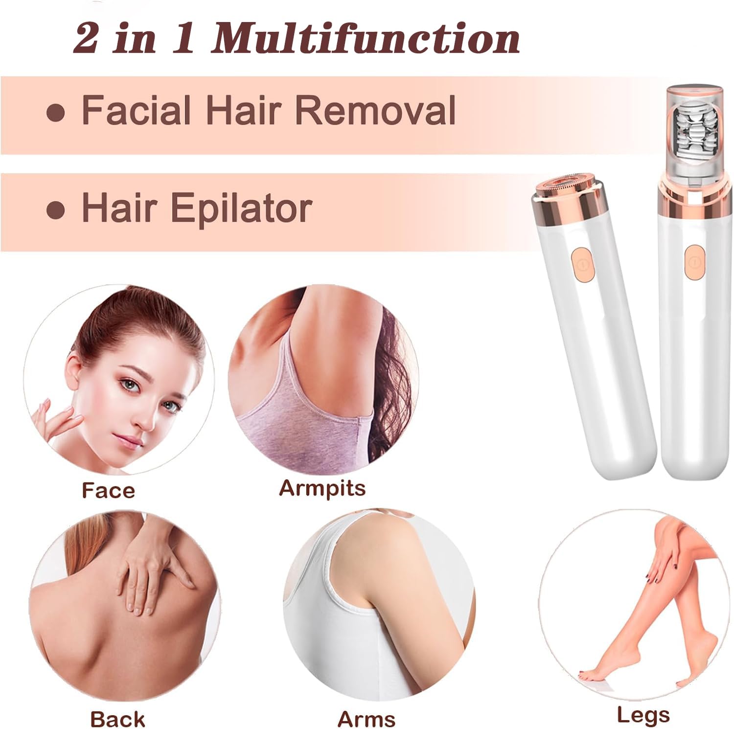Épilateur Visage Femme, 2 en 1 Épilateur Electrique Femme Portable avec Lumière LED, Épilation Indolore et Très Efficace pour Visage, Bikini, Jambes, Bras