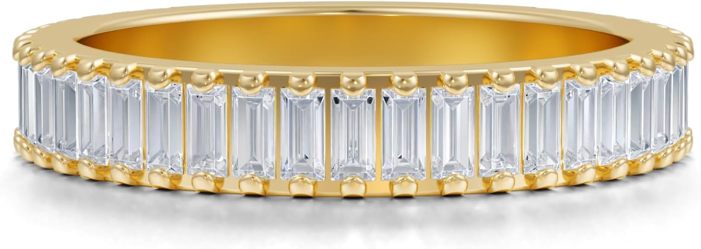 14K Gold Diamond Wedding Band Ring, 1 CTW baguette Lab Grown Diamonds, Modern Prong Setting, Women's Fine Jewelry