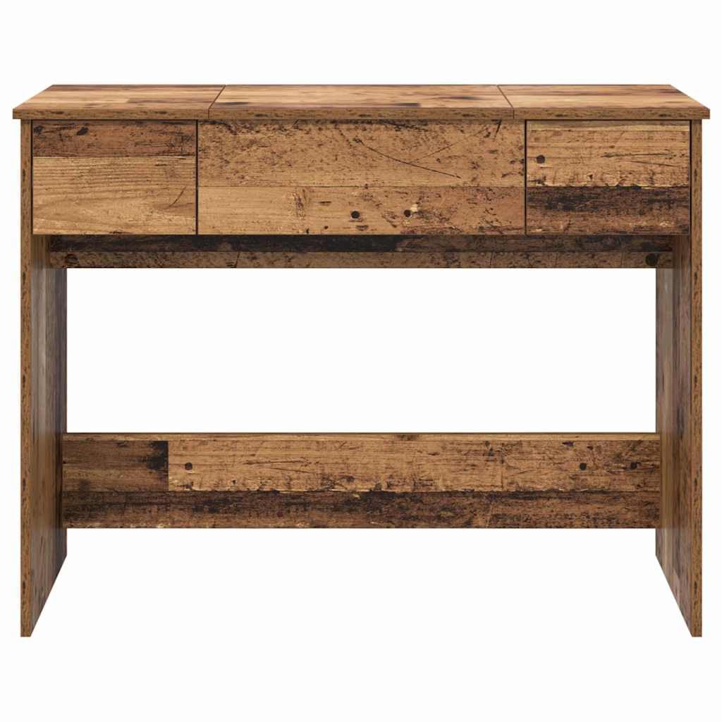 Kosmetiktisch Altholz mit 2 Schubladen und Spiegel 100 x 45 x 76 cm, Schminktisch mit Stauraum für Schlafzimmer, Ankleidezimmer, Makeup und Styling