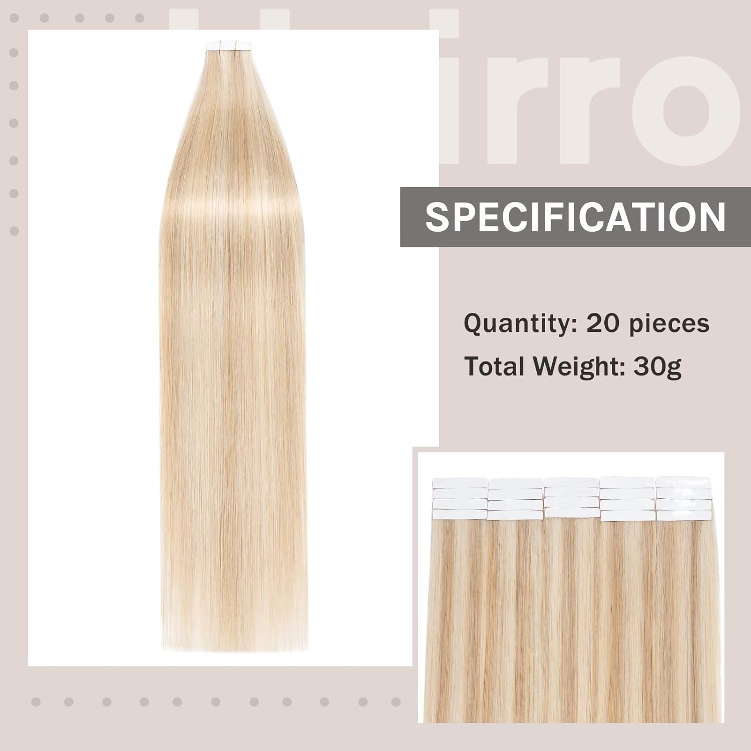 22 Inch Tape in Thin Hair Extensions Remy Human Hair 30g #18/613 Sandy Beige Mix Bleach Blonde Long Straight Hair Seamless Skin Weft Glue in Hairpieces with Invisible Double Sided Tape 20pcs/pack