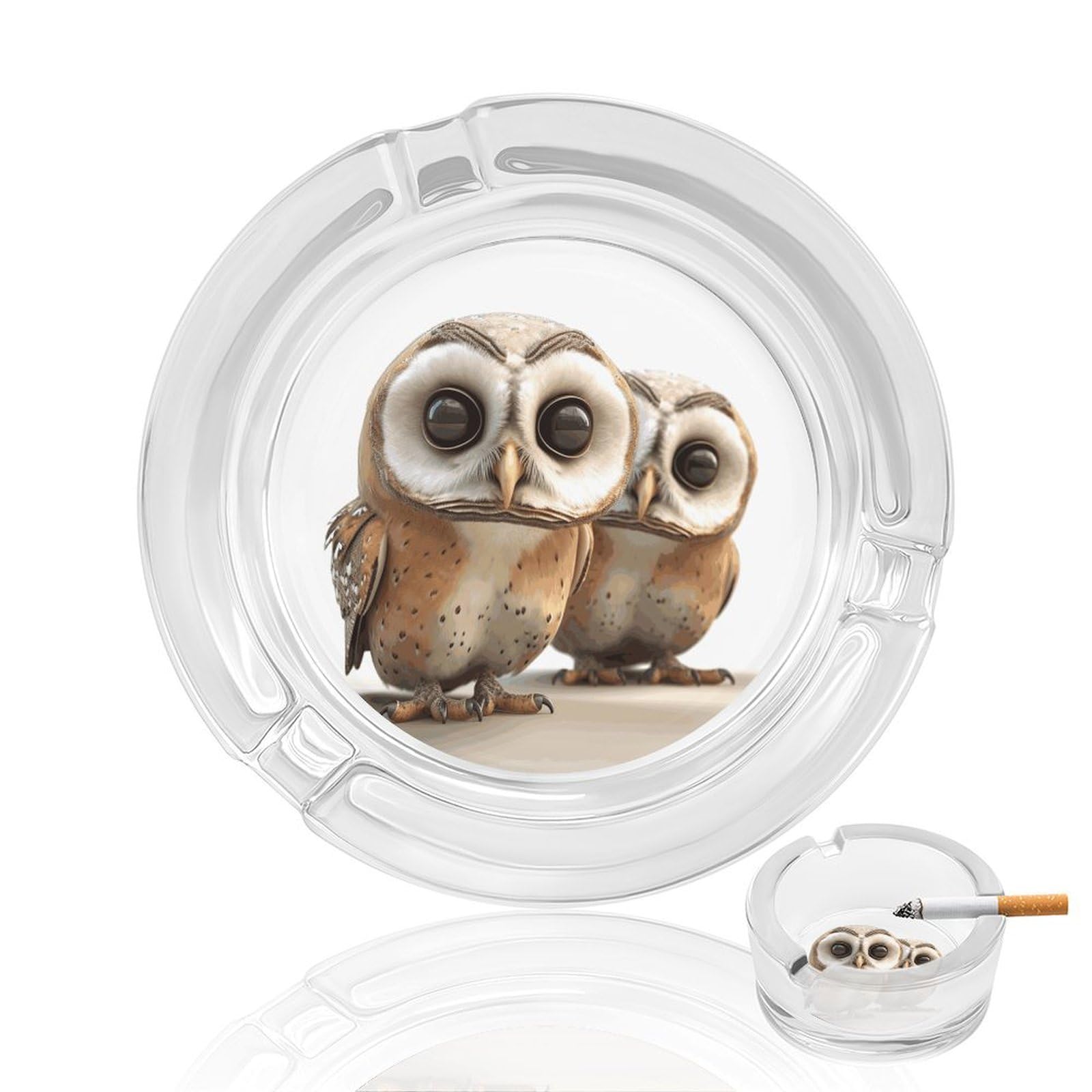Funny Owl Glass Ashtray for Cigarette,Cigarette Ashtray for Indoor Or Outdoor Use,Cigar ash trays case with 3 Notches-Glass Decor Gift for Men Smokers