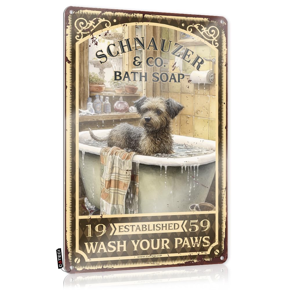 Tin Sign Decor Schnauzer Bath Soap Wash Your Paws Tin Sign Mental Health Posterstrippy Wall Decorcoffee Bar Signs Decoroffice Decor For Women Signs For Man Cave Bar Metal Sign Decor(30X40CM)